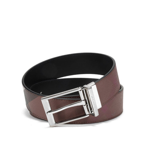 BURBERRY/博柏利  男款环保帆布/皮革针扣式双面皮带腰带 80369581