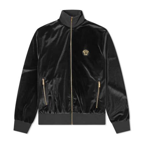 VERSACE/范思哲 男士黑色涤纶混纺弹性纤维丝绒经典美杜莎头像装饰运动上衣外套夹克 A87478-A234467-A1008