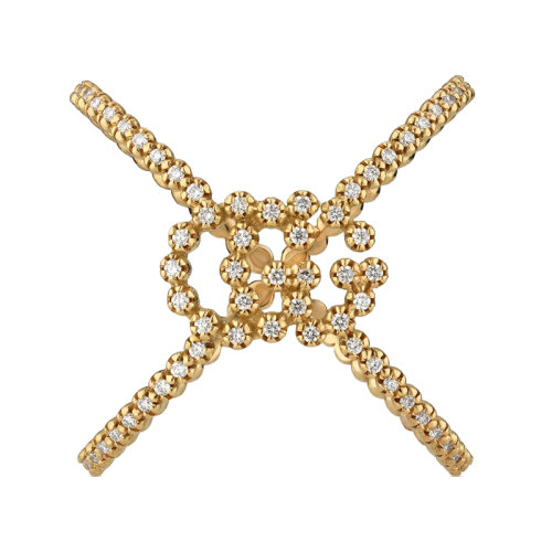 GUCCI/古驰 GG Running 双G装饰和镶有钻石18k金十字戒指 581897J85408000