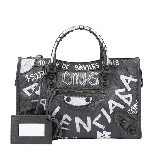 Balenciaga/巴黎世家 女士灰色羊皮经典涂鸦都市风手提包单肩包斜挎包女包  431621-0FE1T-1190