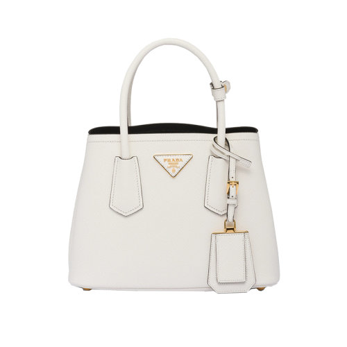 PRADA/普拉达 22新款 Prada Double系列 女士mini白/黑色saffiano皮革金扣徽标单肩斜跨手提包1BG443_2A4A_F0G3Z_V_XOO