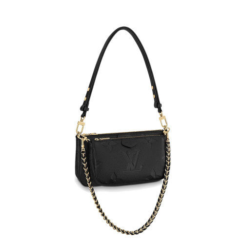 Louis Vuitton/路易威登  Multi Pochette系列 女士黑色徽标压纹粒面小牛皮可调节肩带链条单肩手拿包M80399