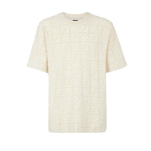FENDI/芬迪 22年春夏新款 男士白色棉质混纺毛巾布效果梭织老花图案短袖T恤FY0936A9RKF0U69