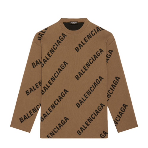 Balenciaga/巴黎世家 男士拼色棉质混纺涤纶通体字母徽标提花长袖上衣卫衣圆领衫套头衫 657401-T3200 多色可选
