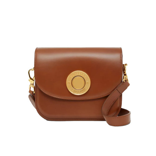 BURBERRY/博柏利 22新款 Elizabeth系列 女士小号深棕色鞣制皮革顶部翻盖按钮闭合字母抛光金属配件拆卸调节肩带斜挎单肩包80557761