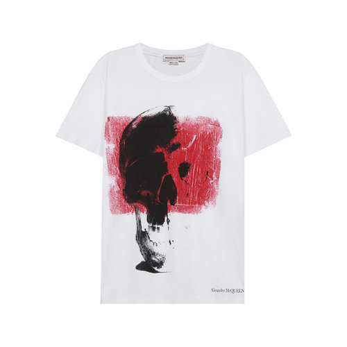 Alexander McQueen/亚历山大麦昆 2021款 男士短袖T恤 男士棉质Punk Skull圆领短袖T恤 662484 QRZ55