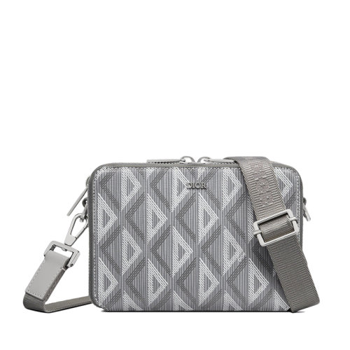 DIOR/迪奥 22春夏新款 男士灰色CD Diamond图案帆布光滑牛皮革饰边拉链单肩手拿信使包2ESBC119DCO_H42E