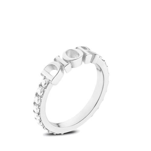 DIOR/迪奥 22春夏新款DIO(R)EVOLUTION系列 女士银色饰面金属镶透明水晶徽标戒指R1009DVOCY_D009