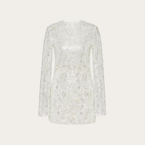  VALENTINO华伦天奴 22年秋冬 女士 连衣裙 COMBINAISON EN MACRAMé FLEURI ARGENTé XB3VE1S5