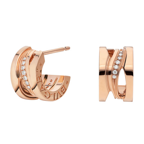 BVLGARI/宝格丽 B.ZERO1系列Design Legend 18K金玫瑰金螺旋形铺镶钻石耳环 356131