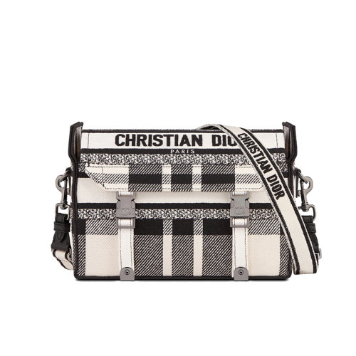 DIOR/迪奥 22新款DIORCAMP系列 女士小号黑白格纹拼色织物徽标装饰CD金属搭扣肩背斜挎包M1241BRUY_M041