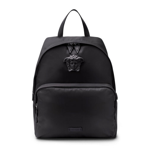VERSACE/范思哲 LA MEDUSA系列男士黑色锦纶混纺经典字母徽标美杜莎头像装饰拉链开合双肩包手提包旅行包背包男包 DFZ8504-DNY8ME-D41NP【预售3-4周发货】