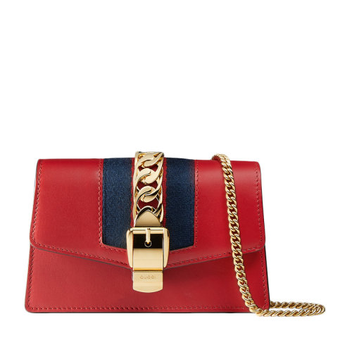 GUCCI/古驰 Sylvie系列超迷你女士拼色牛皮经典字母徽标印花装饰单肩包斜挎包链条包手包女包 494646-CWLSG-6473