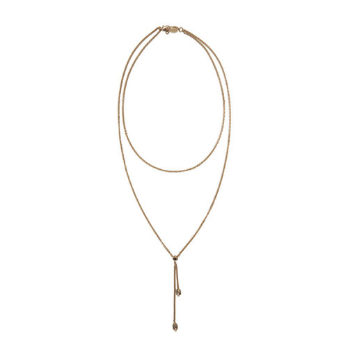 Alexander McQueen/亚历山大麦昆  女士金色双层链饰骷髅头标志项链吊坠  $500716J160K7285