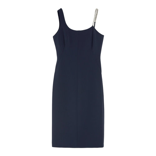 MaxMara/麦丝玛拉 22年早春新款 ALSAZIA系列 女士深蓝色醋酸纤维混纺单肩剪裁连衣裙6221082406005