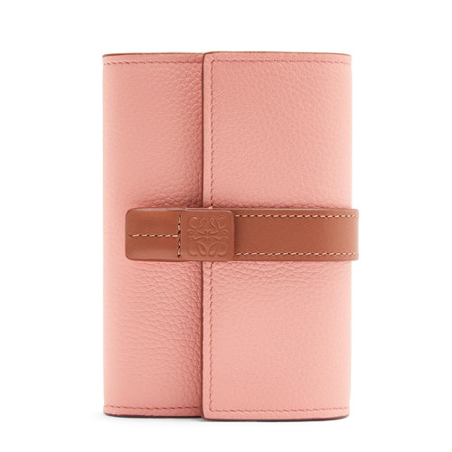 LOEWE/罗意威 20  女士小号花朵粉/棕褐色粒面小牛皮按扣立式钱包0010624054