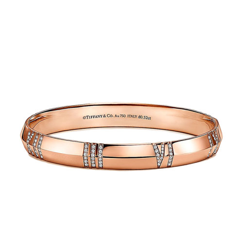 Tiffany & Co./蒂芙尼 Atlas X系列 18K金玫瑰金镶嵌150颗钻石宽铰链手镯GRP11563
