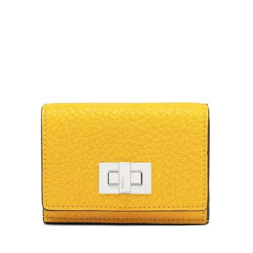 FENDI/芬迪 22新款Micro Trifold系列 女士黄色皮革紧凑型三折钱包8M0426A91BF1I53
