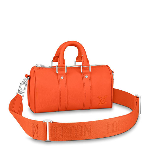 Louis Vuitton/路易威登 22春夏新款KEEPALL XS系列 男士橙色牛皮革徽标银扣配可拆卸肩带单肩斜挎手提包M81004