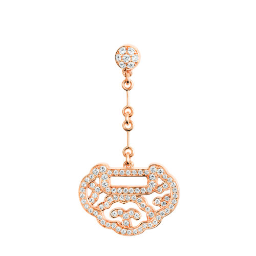 QEELIN/麒麟珠宝 YU YI系列 小号18K金玫瑰金镶钻如意耳环YY-030-ERL-RGD