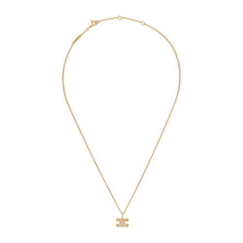 CELINE/赛琳 22新款 TRIOMPHE系列 女士金色黄铜配水钻标志形状调节项链460GB6BZI.35OR