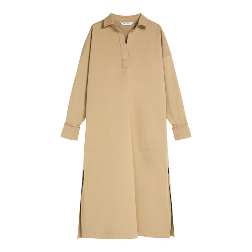 MaxMara/麦丝玛拉 22年早春新款 CURVONE系列 女士卡其色棉质混纺宽松衬衫式连衣裙1221052106002