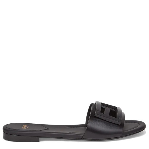 FENDI/芬迪 女士黑色皮革FF Baguette图案凉拖8R8136AE7TF0ABB