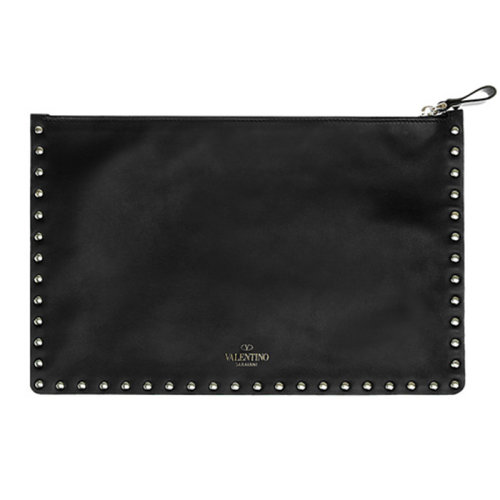 Valentino/华伦天奴 女包女士黑色皮革时尚百搭铆钉装饰拉链手拿包 RW2P0269BOL 0NO