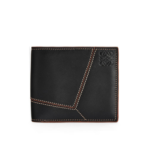 LOEWE/罗意威 Puzzle系列 男士黑色光滑小牛皮拼图双折钱包0010531465