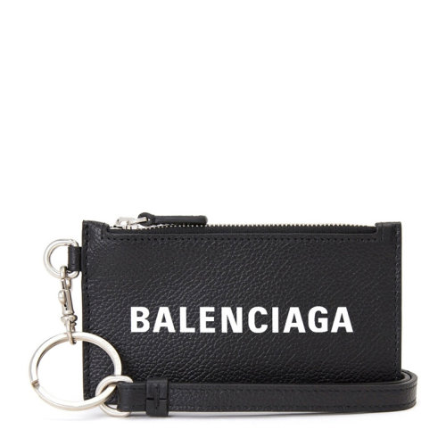 Balenciaga/巴黎世家 男女同款中性黑色牛皮经典字母徽标印花拉链开合钥匙圈卡夹卡包钱夹钱包 594548-1IZI3-1090