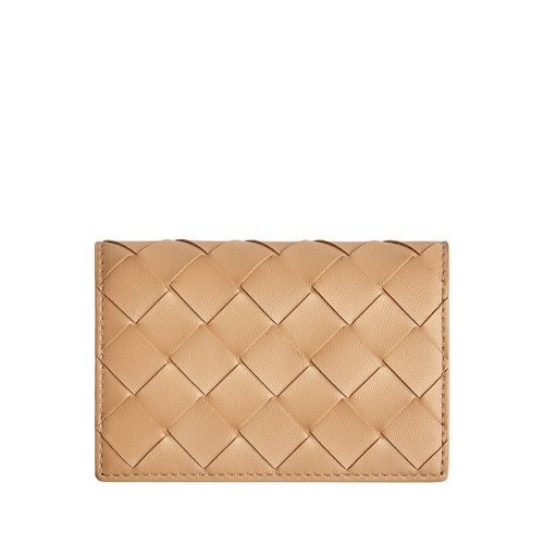 Bottega Veneta/葆蝶家 22春夏新款 女士杏仁色Intrecciato编织皮革卡包名片夹593115VCPP32700