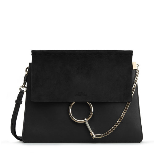 CHLOE/克洛伊 Faye系列女士光滑绒面小牛皮翻盖金属圆环装饰单肩包斜挎包女包 C17SS231-H2O 多色可选