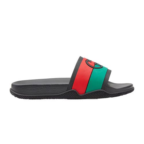 GUCCI/古驰 22秋冬新款 男士黑色/红绿色条纹橡胶双G平底拖鞋655265JFA008815