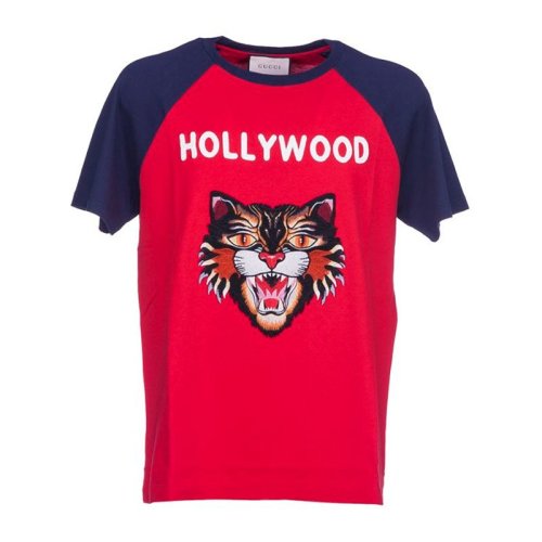 GUCCI/古驰 纯棉愤怒的猫图案时尚休闲男士短袖T恤