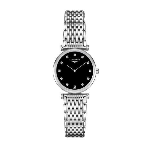 LONGINES/浪琴 嘉岚系列 石英表镶钻钢链黑色表盘女表24毫米L4.209.4.58.6