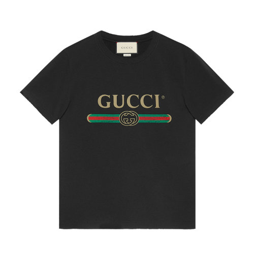 GUCCI/古驰  男士黑色印花字母大码短袖T恤