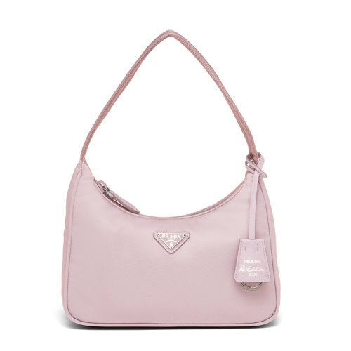 PRADA/普拉达 经典款Re-Edition 2000 系列 女士迷你雪粉色尼龙饰可拆卸徽标吊饰手提腋下hobo包1NE515_RDH0_F0E18