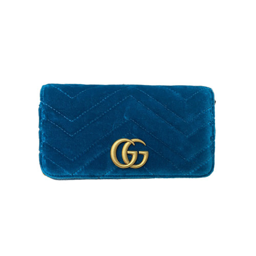 Gucci古驰  女士丝绒经典款marmont链条包。孔雀蓝