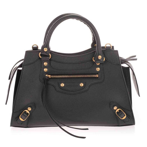 Balenciaga/巴黎世家 Neo Classic系列女士黑色小牛皮铆钉装饰单肩包斜挎包梯形包机车包女包 638521-15Y41-1000