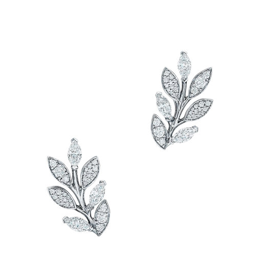 Tiffany & Co./蒂芙尼 Victoria系列 950铂金镶钻藤蔓耳廓耳环耳钉67412672