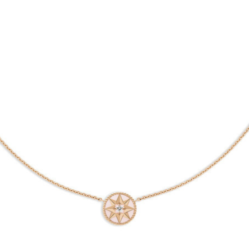 DIOR/迪奥  明星同款ROSE DES VENTS 八芒星镶嵌钻石粉红色蛋白石玫瑰金项链 JRDV95007_0000