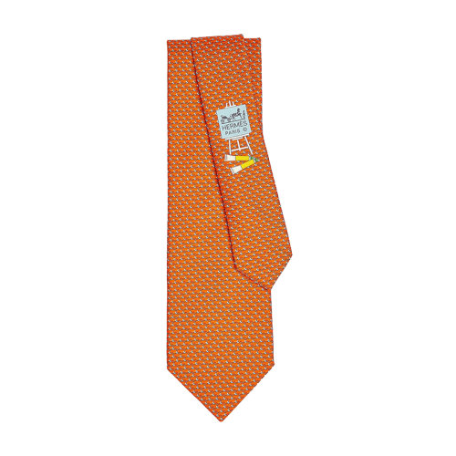 HERMES/爱马仕 男士橙色和天空色真丝重度斜纹领带H646239T24