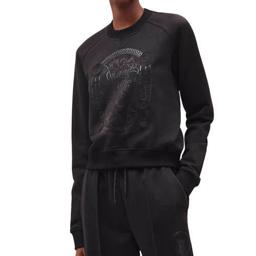 HERMES/爱马仕 22年春夏新款 女士黑色纯棉刺绣抓绒运动衫卫衣H2E4609DQ0234