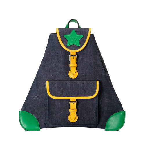 GUCCI/古驰 22新款 Gucci Love Parade 系列 童包款海军蓝牛仔配皮革三角形背包?705169U5JFN4175