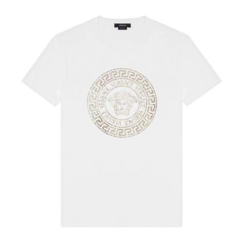 VERSACE/范思哲 男士黑色棉质经典字母徽标美杜莎头像装饰T恤圆领上衣短袖T恤 1001619-1A01263-1B000