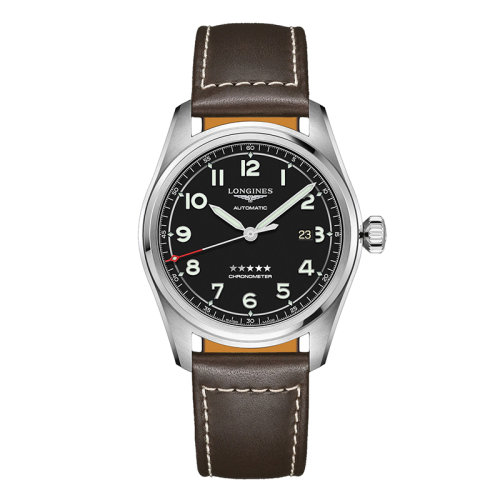 LONGINES/浪琴 先行者系列 男士哑光黑自动机械精钢表壳和皮革表带腕表42毫米L3.811.4.53.0