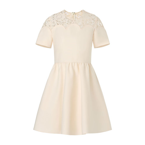 Valentino/华伦天奴 白色 女士绉绸与蕾丝连衣裙 TB3VAQ45360A03 2020早春