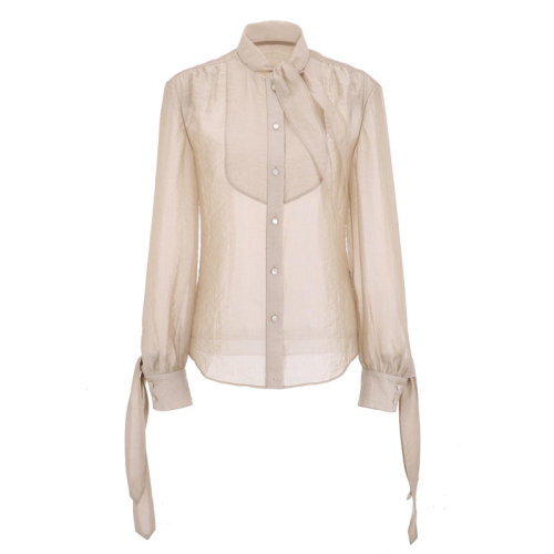 bifu by xingchen/彼伏香槟米色丝质衬衫女士长袖衬衫