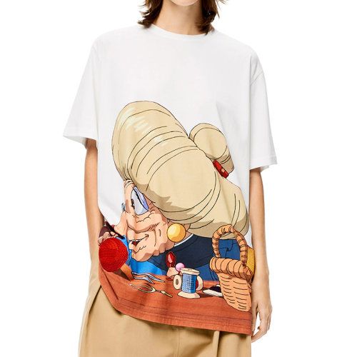 LOEWE/罗意威 22年春夏新款 Spirited Away千与千寻联名系列 男女同款多色拼接纯棉3D刺绣和饰珠的Zeniba印花短袖T恤S928Y22J05-9990