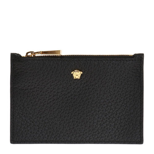 VERSACE/范思哲 MEDUSA系列女士黑色纹理小牛皮经典金属美杜莎装饰拉链开合钱夹钱包卡包手拿包女包 DPM6472-DGOV2-D41OH